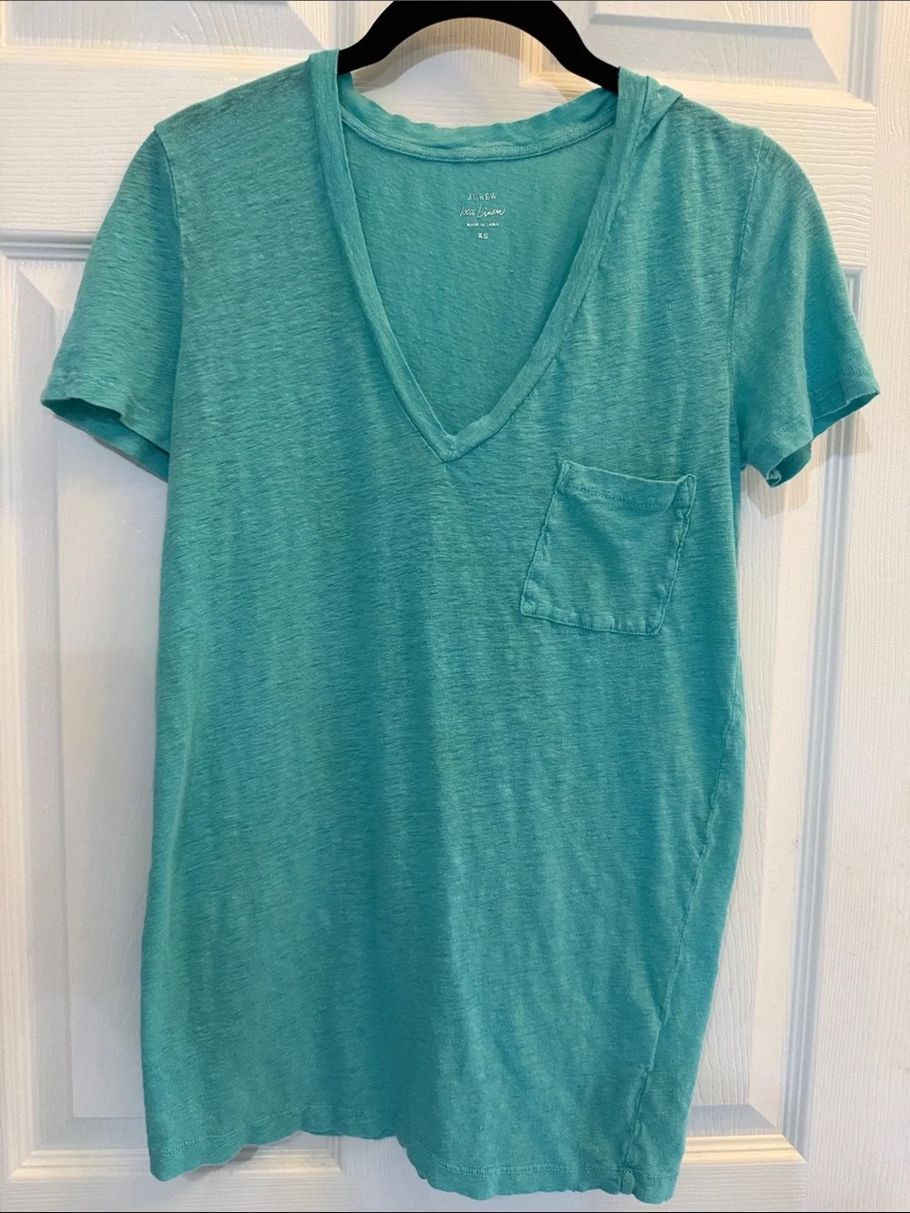 J. Crew 100% Lightweight Linen V-Neck Pocket Tee - Teal